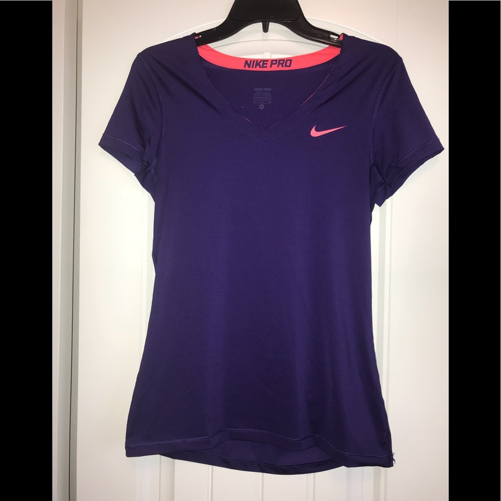 Purple NIKE PRO v-neck shirt